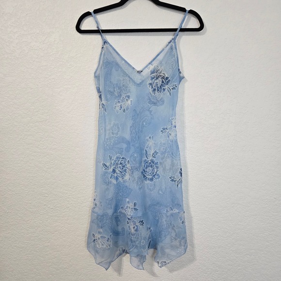 Vintage Blue Floral Paisley Sheer Mini Sleep Dress Lingerie Adjustable S - Picture 1 of 7